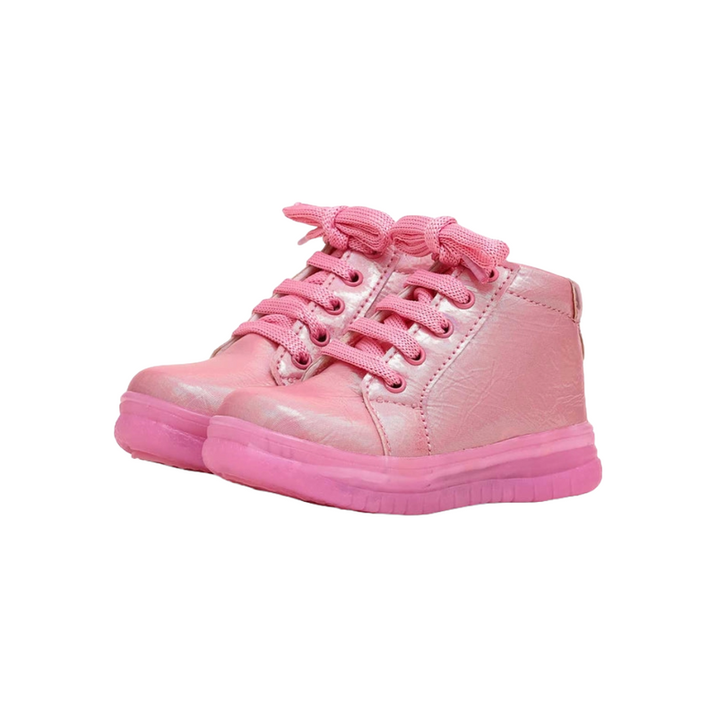 Shiny Pink High-Top Kids' Sneakers